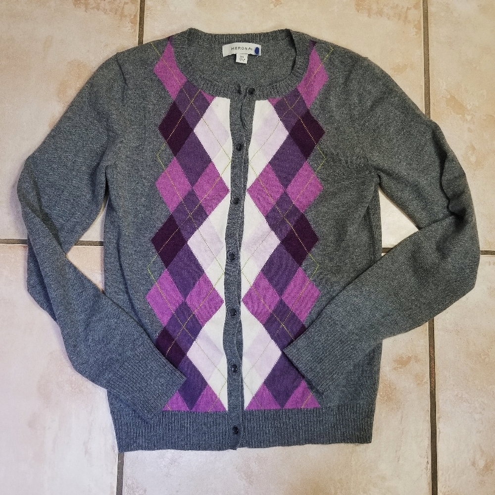 Purple Merona Argyle Women's XS Cardigan